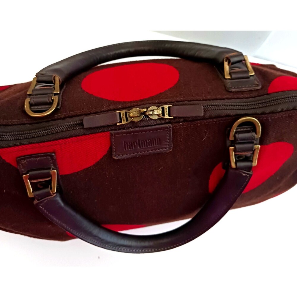 Hartman Luxe Collection Weekender Travel Bag Brown / Red Polka Dots Leather Trim - Picture 3 of 12